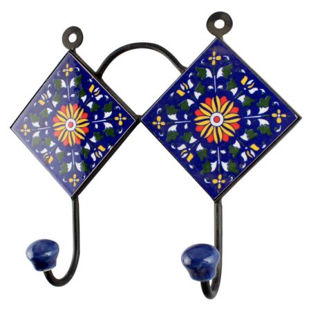 Navy Blue Wheel Flower Ceramic Tile Hook